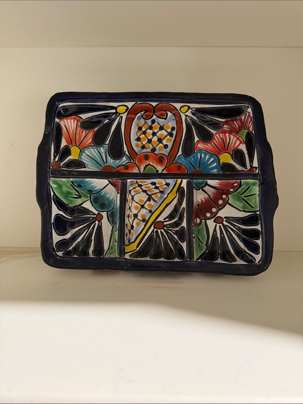 Hand-Painted Talavera-Style Rectangular Ceramic Vase - Multicolor